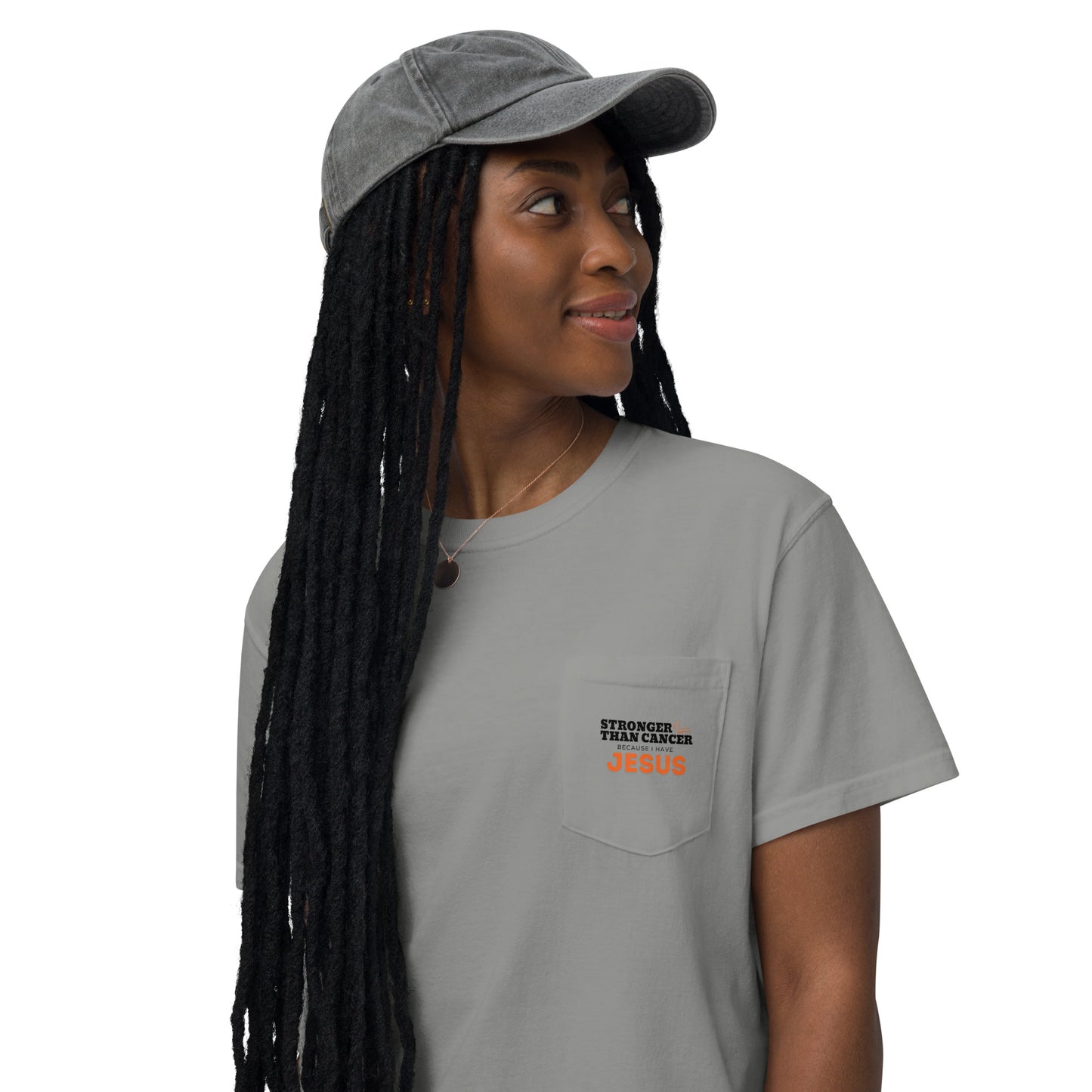 Stronger than Cancer because I have Jesus . Side Pocket -