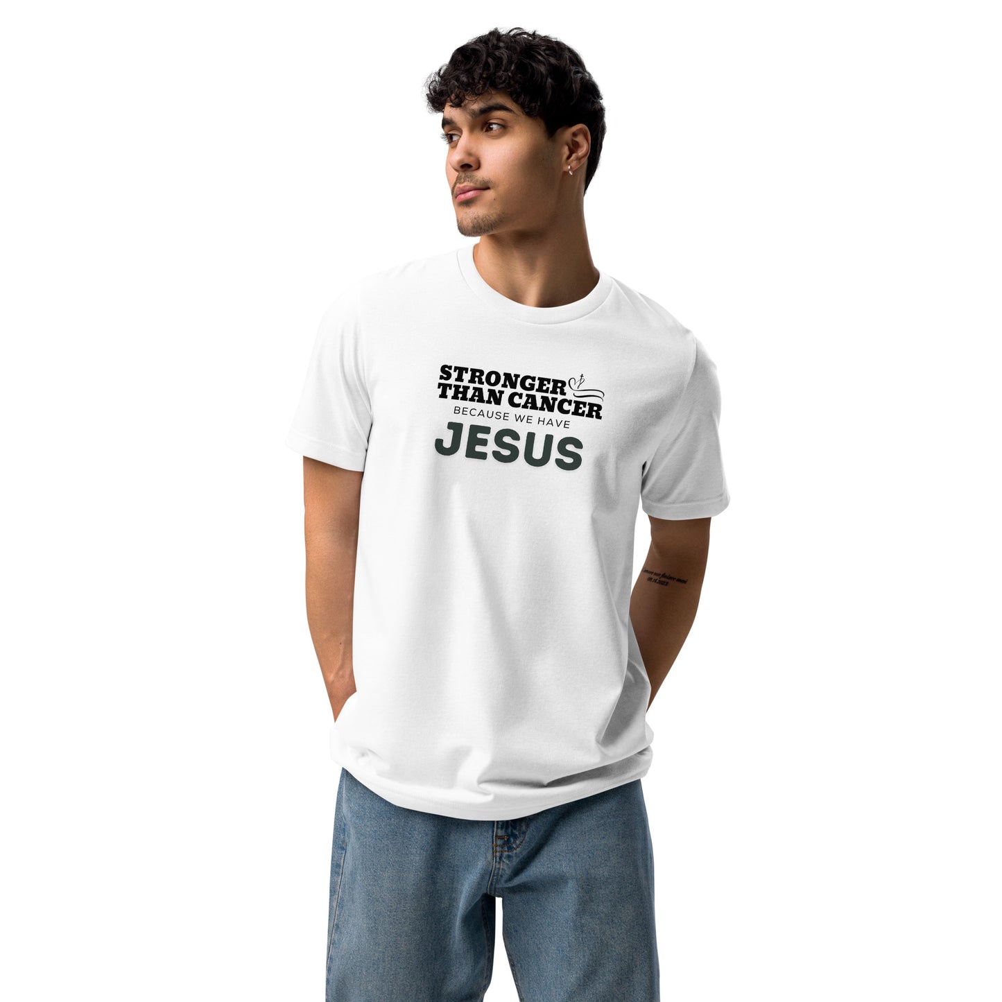 Stronger than Cancer because "WE" have Jesus -Unisex staple eco White t-shirt