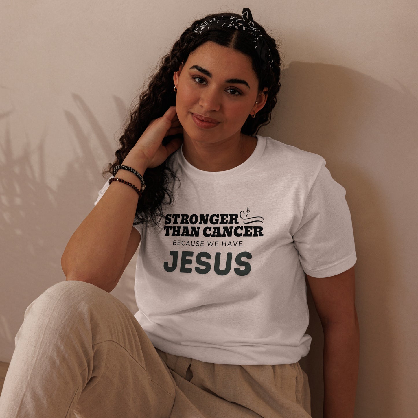Stronger than Cancer because "WE" have Jesus -Unisex staple eco White t-shirt