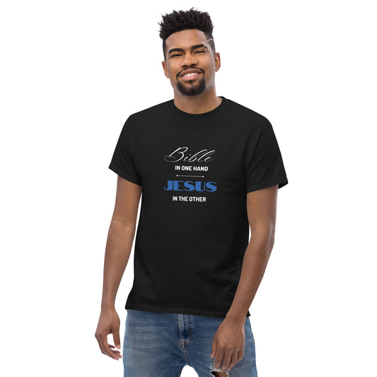 Bible in one hand and Jesus in other Unisex classic tee