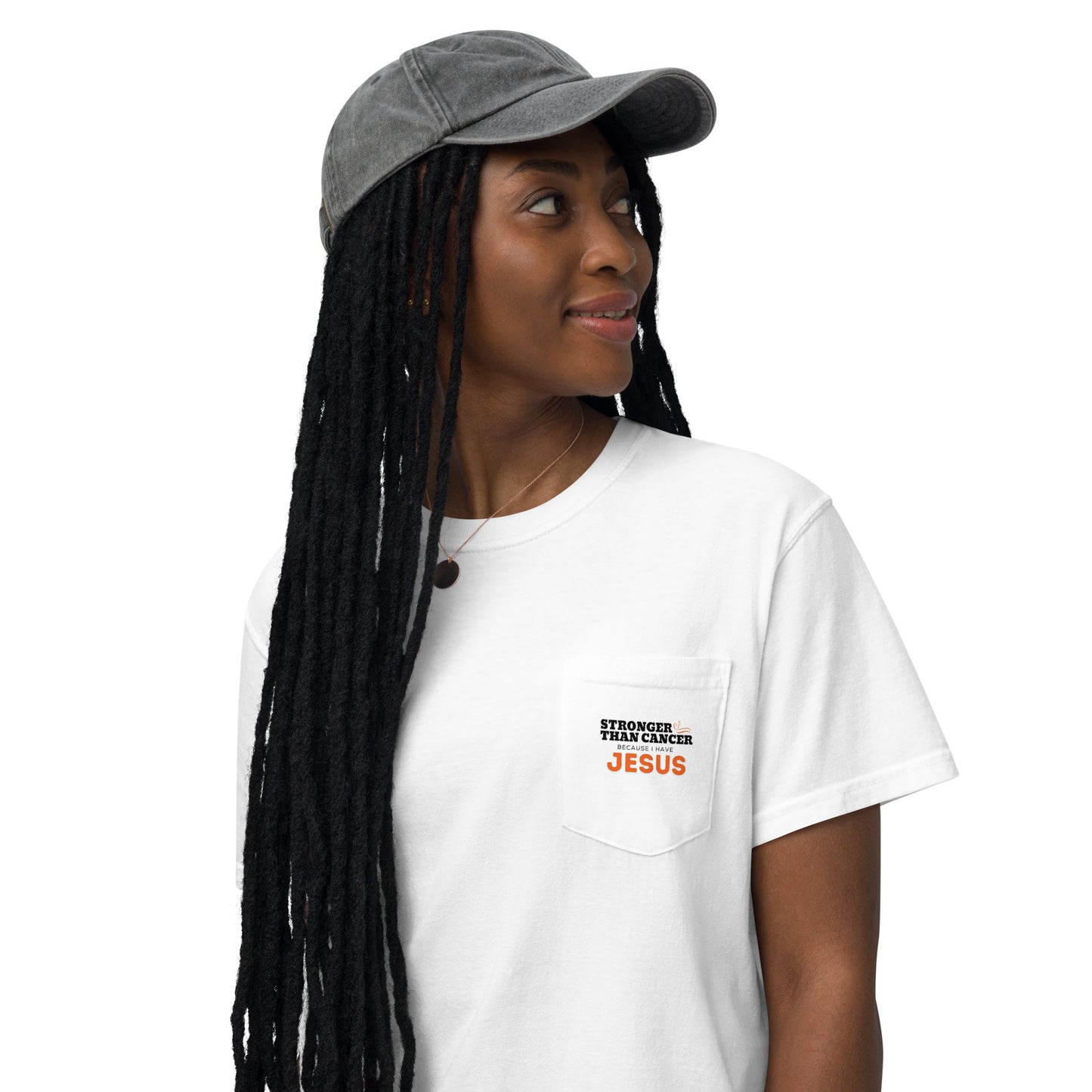 Stronger than Cancer because I have Jesus . Side Pocket -